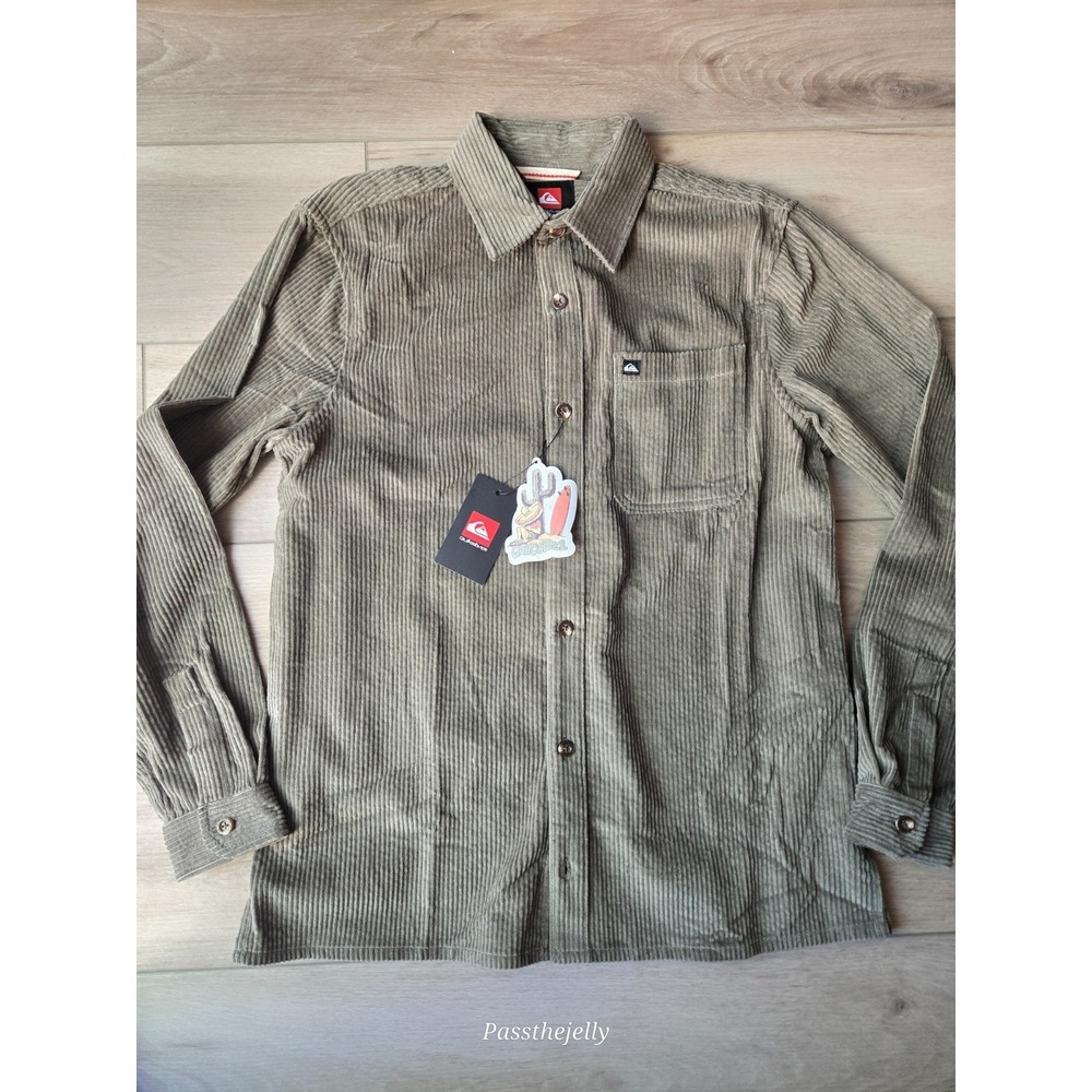 Quiksilver Corduroy Shirt Wide Wale Surf Skate Vaporwave Green Mens Small